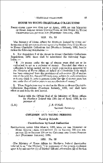 The House to House Charitable Collections Regulations (Northern Ireland) 1953