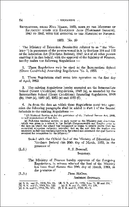 The Intermediate School (Grant Conditions) Amendment Regulations No. 2 (Northern Ireland) 1953