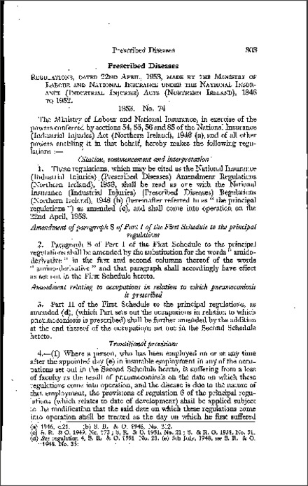 The National Insurance (Industrial Injuries) (Prescribed Diseases) Amendment Regulations (Northern Ireland) 1953