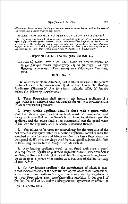 The Heating Appliances (Fireguards) Regulations (Northern Ireland) 1953