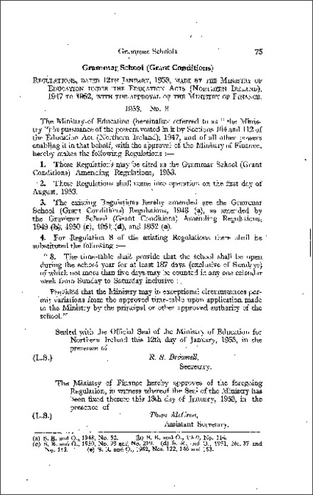 The Grammar School (Grant Conditions) Amendment Regulations (Northern Ireland) 1953
