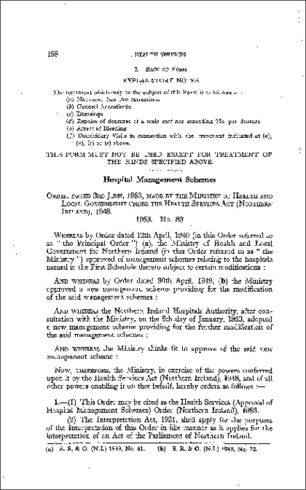 The Health Services (Approval of hospital Management Schemes) Order (Northern Ireland) 1953