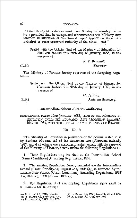 The Intermediate School (Grant Conditions) Amendment Regulations (Northern Ireland) 1953