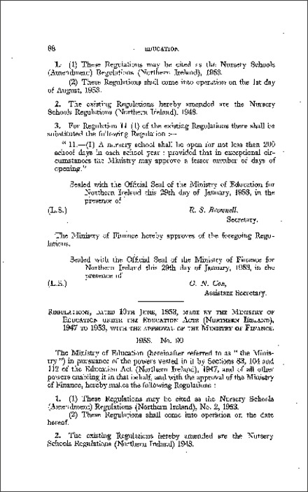 The Nursery Schools (Amendment) Regulations No. 2 (Northern Ireland) 1953