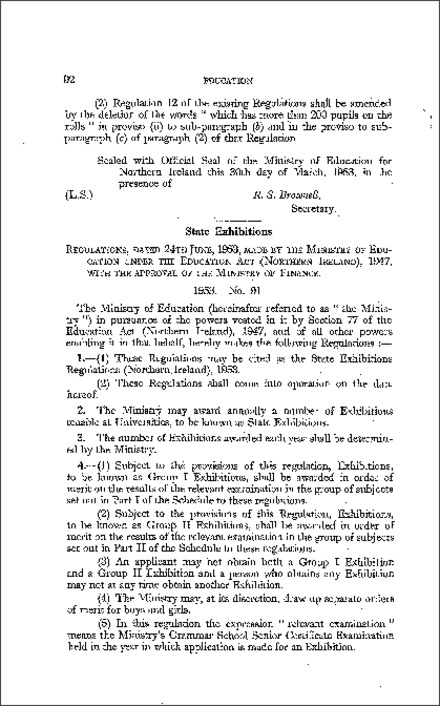 The State Exhibitions Regulations (Northern Ireland) 1953