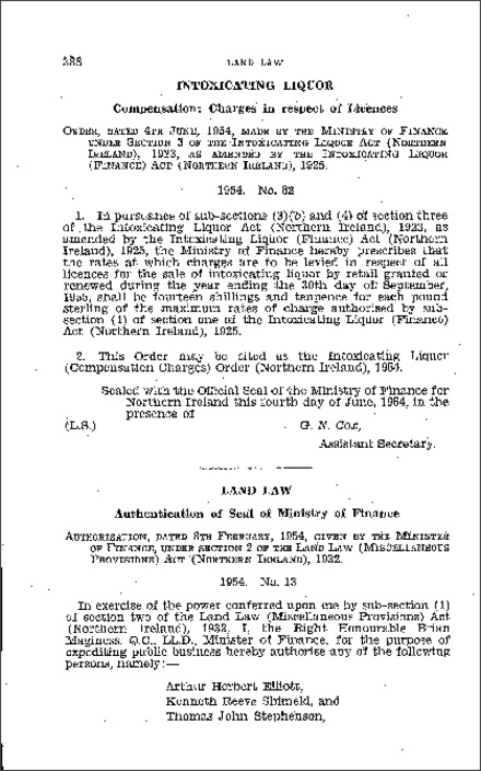 The Land Law: Autherification of the Seal of the Ministry of Finance (Northern Ireland) 1954