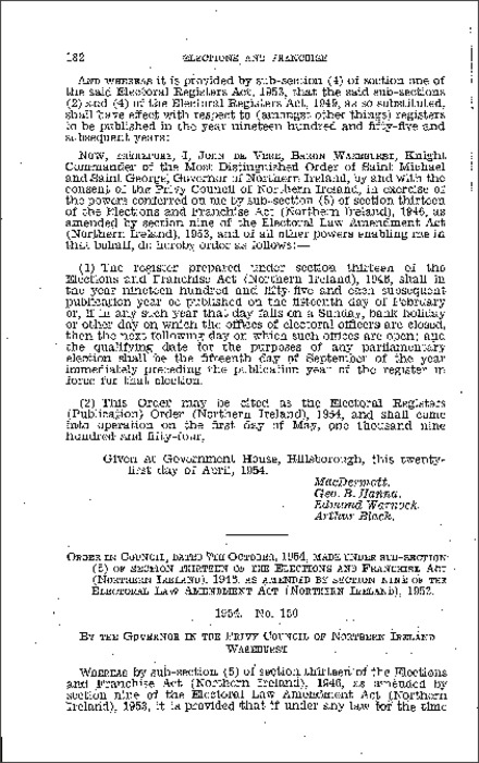 The Electoral Registers (Publication) (Extension) Order (Northern Ireland) 1954