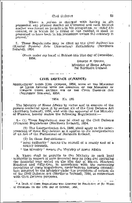 The Civil Defence (Finance) Regulations (Northern Ireland) 1954