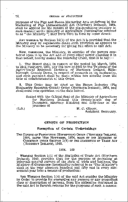 The Census of Production (Exemption) Order (Northern Ireland) 1954
