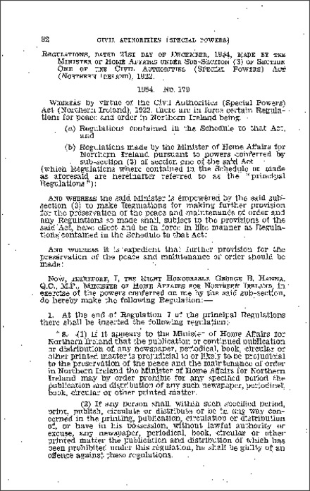 The Civil Authorities (Special Powers) Acts (Amendment) Regulations (Northern Ireland) 1954