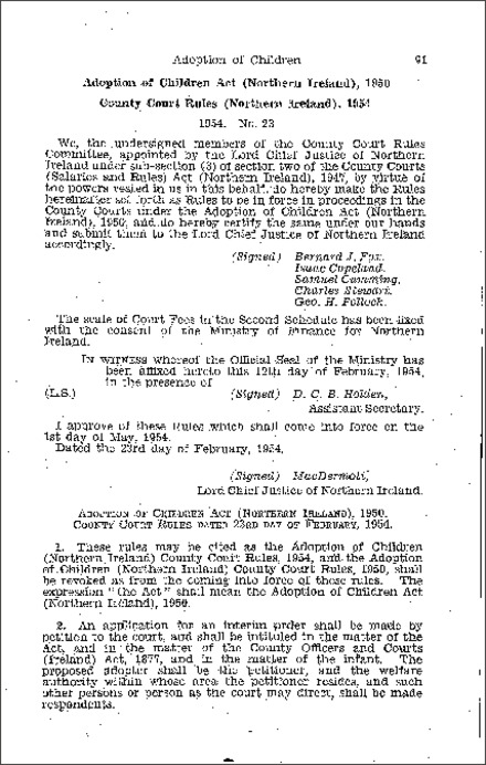 The Adoption of Children County Court Rules (Northern Ireland) 1954
