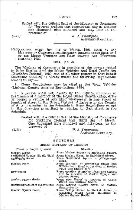 The Road Vehicles (Lisburn, County Antrim) Regulations (Northern Ireland) 1954