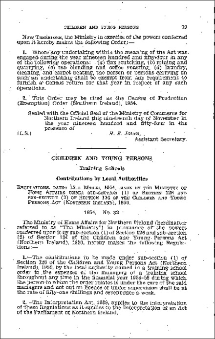 The Training Schools (Contributions by Local Authorities) Regulations (Northern Ireland) 1954