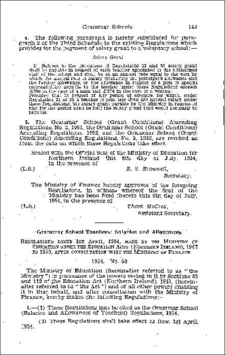 The Grammar School (Salaries and Allowances of Teachers) Regulations (Northern Ireland) 1954