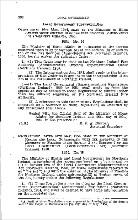 The Northern Ireland Fire Authority (Administrative Officers) Superannuation Order (Northern Ireland) 1954
