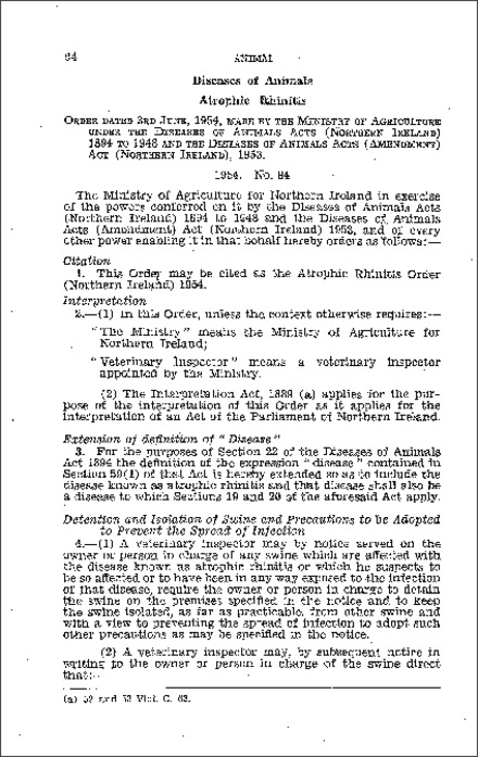 The Atrophic Rhinitis Order (Northern Ireland) 1954
