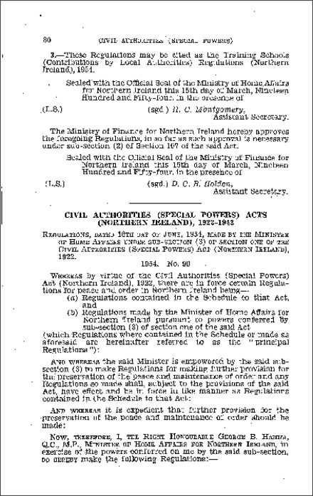 The Civil Authorities (Special Powers) Acts (Northern Ireland) Regulations (Northern Ireland) 1954