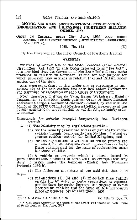 The Motor Vehicles (International Circulation) (Registration and Licensing) Order (Northern Ireland) 1955