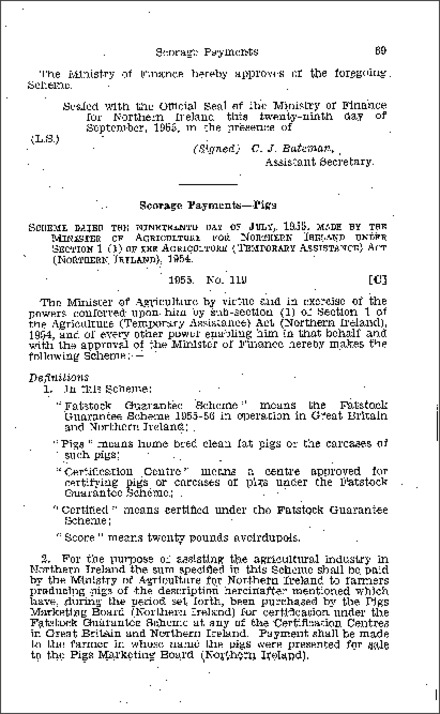 The Scorage Payments (Pigs) Scheme 1955-56 (Northern Ireland) 1955