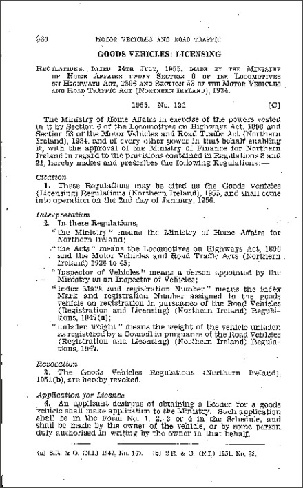 The Goods Vehicles (Licensing) Regulations (Northern Ireland) 1955