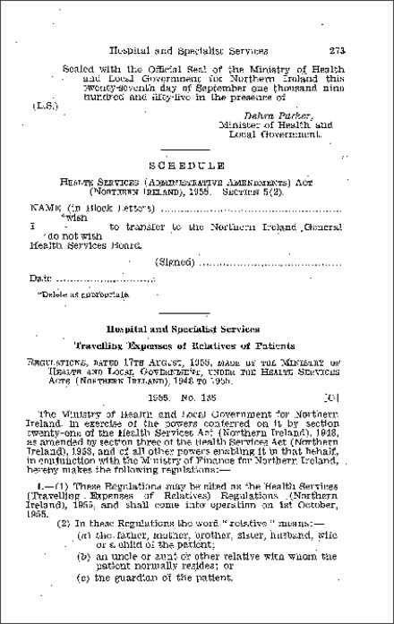 The Health Services (Travelling Expenses of Relatives) Regulations (Northern Ireland) 1955