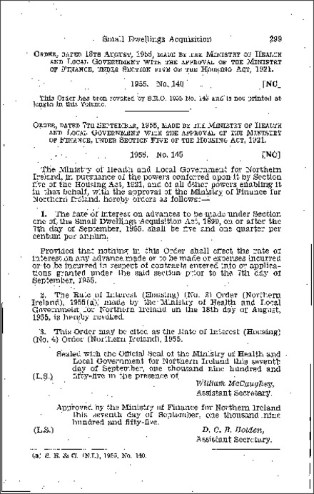 The Rate of Interest (Housing) (No. 4) Order (Northern Ireland) 1955