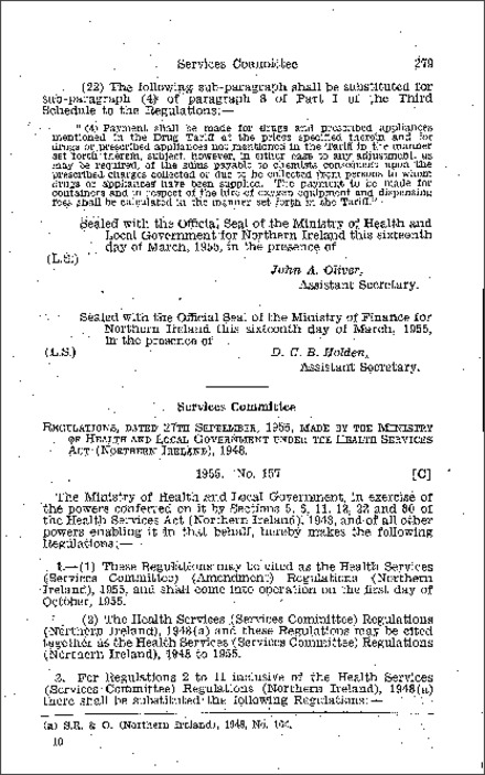 The Health Services (Service Committee) (Amendment) Regulations (Northern Ireland) 1955