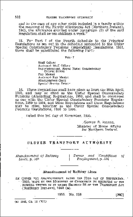 The Transport Act (Abandonment of Railway Line Counties Londonderry and Tyrone) Order (Northern Ireland) 1955