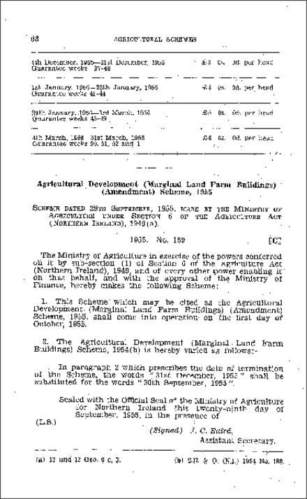 The Agricultural Development (Marginal Land Farm Buildings) (Amendment) Scheme (Northern Ireland) 1955