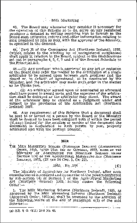 The Milk Marketing Scheme (Northern Ireland) (Amendment) Order (Northern Ireland) 1955