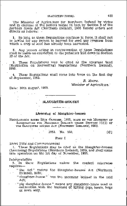 The Slaughter-houses (Licensing) Regulations (Northern Ireland) 1955