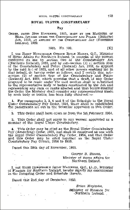 The Royal Ulster Constabulary Pay (Amendment) Order (Northern Ireland) 1955