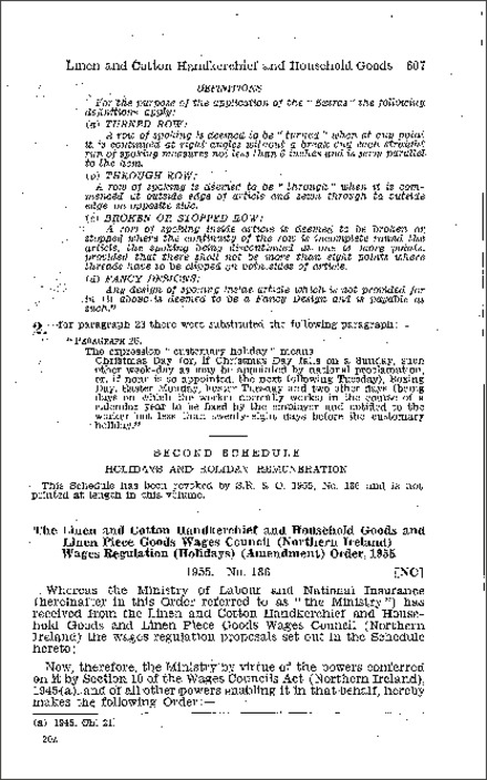 The Linen and Cotton Handkerchief and Household Goods and Linen Piece Goods Wages Council (Northern Ireland) Wages Regulations (Holidays) (Amendment) Order (Northern Ireland) 1955