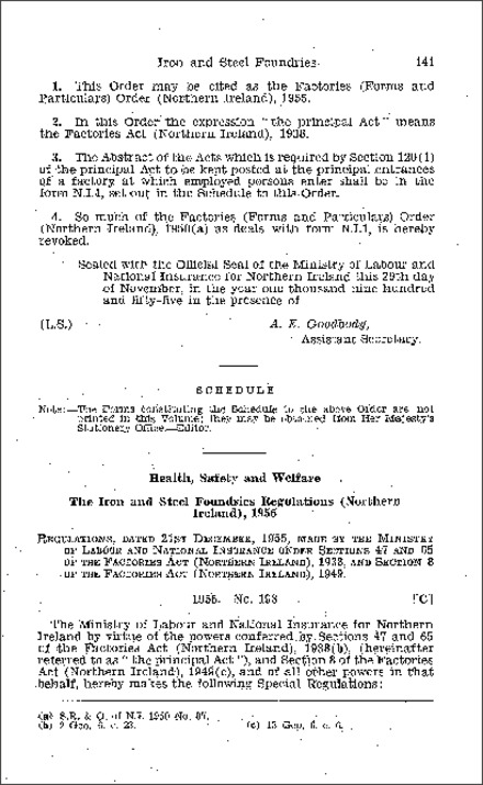 The Iron and Steel Foundries Regulations (Northern Ireland) 1955