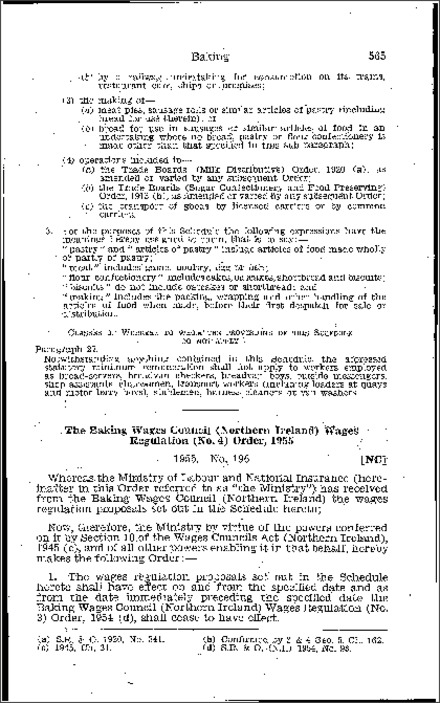 The Baking Wages Council (Northern Ireland) Wages Regulations (No. 4) Order (Northern Ireland) 1955
