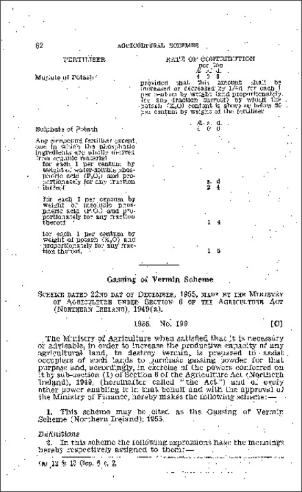 The Gassing of Vermin Scheme (Northern Ireland) 1955
