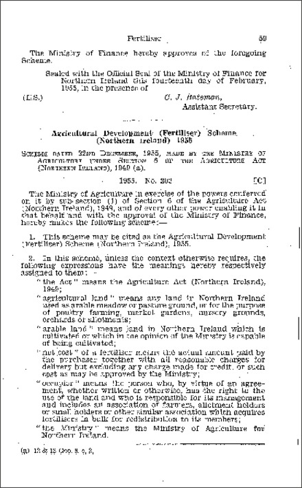The Agricultural Development (Fertiliser) Scheme (Northern Ireland) 1955