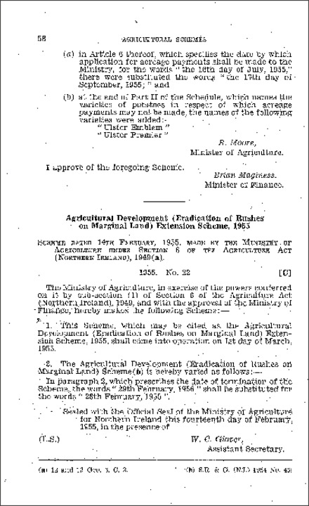 The Agricultural Development (Eradication of Rushes on Marginal Land) Extension (Northern Ireland) 1955