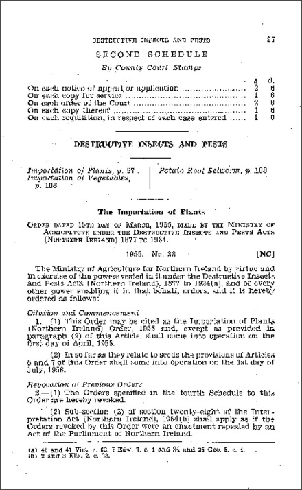 The Importation of Plants Order (Northern Ireland) 1955