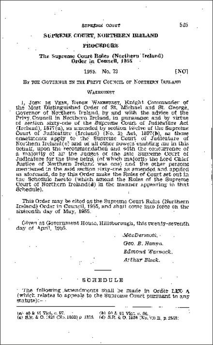 The Supreme Court Rules (Northern Ireland) Order in Council (Northern Ireland) 1955
