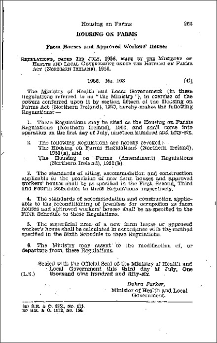 The Housing on Farms Regulations (Northern Ireland) 1956