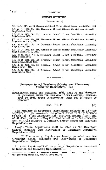 The Grammar School (Salaries and Allowances of Teachers) Amendment Regulations (Northern Ireland) 1956
