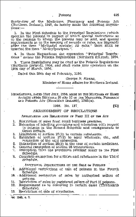The Poisons Regulations (Northern Ireland) 1956