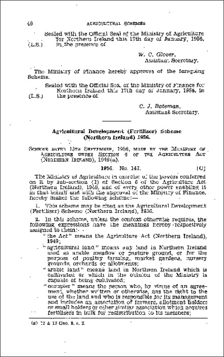 The Agricultural Development (Fertiliser) Scheme (Northern Ireland) 1956
