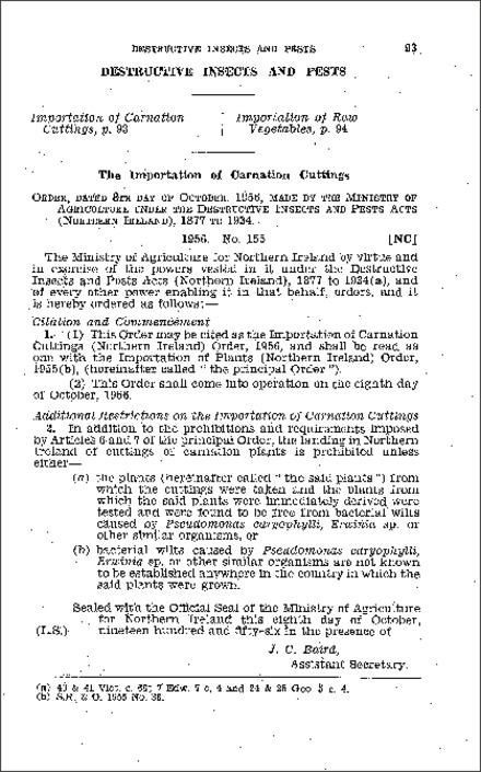 The Importation of Carnation Cutting Order (Northern Ireland) 1956