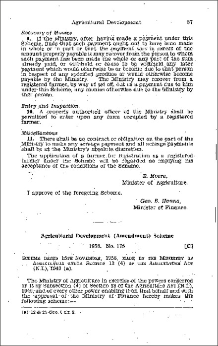 The Agricultural Development (Amendment) Scheme (Northern Ireland) 1956