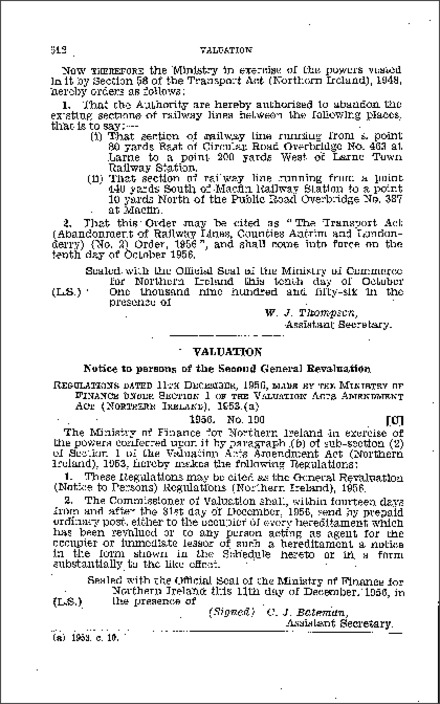 The General Revaluation (Notice to Persons) Regulations (Northern Ireland) 1956