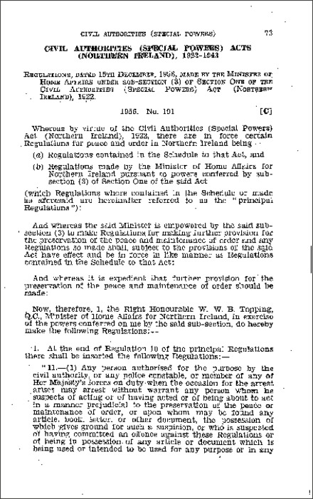 The Civil Authorities (Special Powers) Acts (Amendment) Regulations (Northern Ireland) 1956