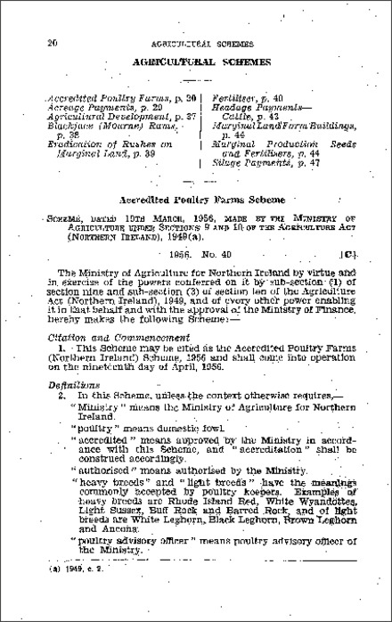 The Accredited Poultry Farms Scheme (Northern Ireland) 1956