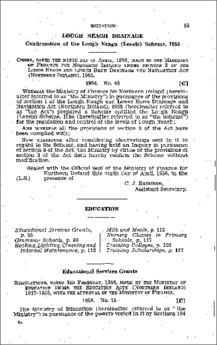 The Lough Neagh (Levels) Scheme Order (Northern Ireland) 1956